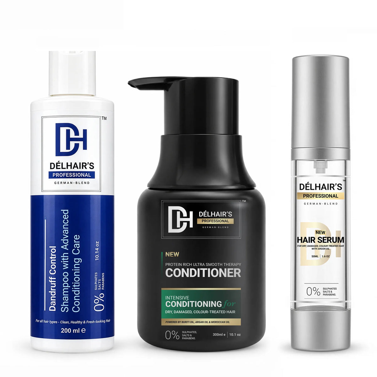 Dandruff Control Shampoo, Conditioner & Hair Serum | Pack of 3 – 200ml/300ml/50ml
