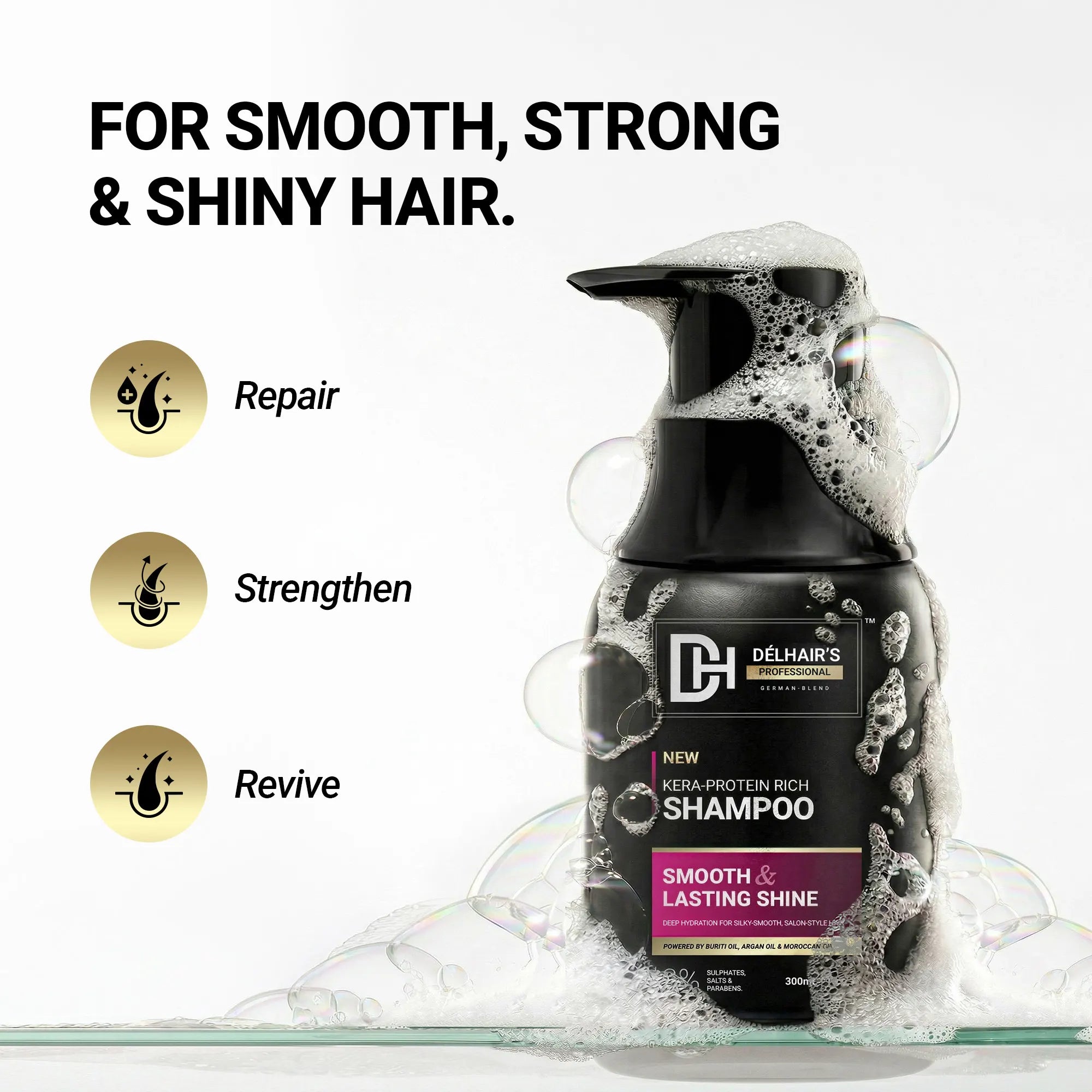 Delhairs Kera Protein Rich Shampoo & Protein Rich Ultra Smooth Therapy Conditioner Pack Of 2 - 300ml e