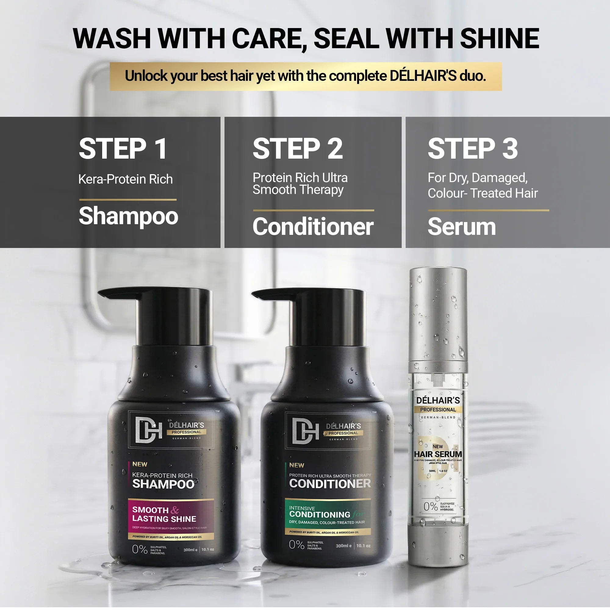 Delhairs Kera Protein Rich Shampoo & Protein Rich Ultra Smooth Therapy Conditioner Pack Of 2 - 300ml e